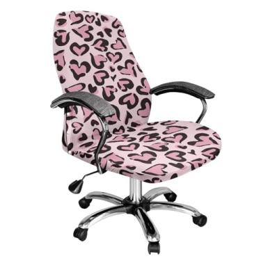Imagem de Cadowhimsy Capa para cadeira de escritório com estampa de leopardo rosa, extensível, antipoeira, encosto alto, para decoração de casa, pequena