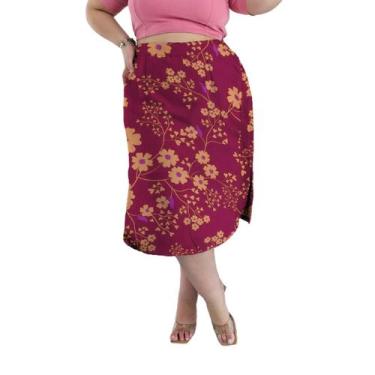 Imagem de Saia Midi Cintura Alta com Bolsos e Aberturas Laterais Estampada Visco