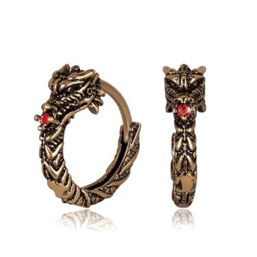 Imagem de Hanreshe Brincos de argola de dragão de cobre, banhado a prata, joias modernas, brincos de dragão pequenos para homens e mulheres, presente, Latão, Sem pedra preciosa