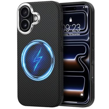 Imagem de TENDLIN Capa de fibra de aramida real compatível com iPhone 17 [proteção militar contra quedas] [compatível com MagSafe] Design de texturas de fibra de carbono TPU híbrida, capa fina, preta