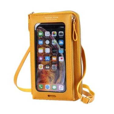 Imagem de Bolsa tiracolo feminina conveniente com tela sensível ao toque bolsas de ombro pequenas à prova d'água com janela transparente para telefone, Amarelo, Tendência