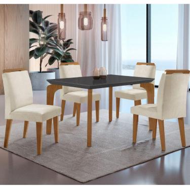 Imagem de Conjunto Mesa Liz 120cm Mdf Com 4 Cadeiras Athenas Moderna Veludo Creme/grafite/imbuia