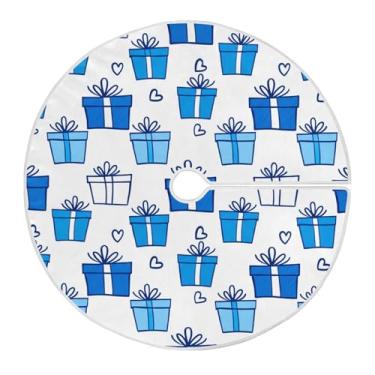 Imagem de GakkiGii Caixa de presente para árvore de Natal – Tapete de pelúcia redondo macio de 89,9 cm para decoração de árvore em ambientes internos e externos