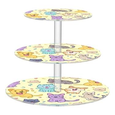 Imagem de Blueangle Suporte redondo de cupcake de 3 camadas – Torre de sobremesa acrílica de gato fofo, suporte de sobremesa em camadas antiderrapante para chá de bebê, aniversário, festa de casamento (475)