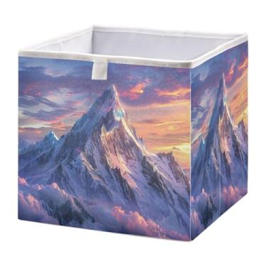 Imagem de SEHANY Cesto de armazenamento dobrável Mountains Lanscape, organizador de tecido grande, dobrável, para roupas, brinquedos, livros, armário, berçário, 28 x 28 x 28 cm