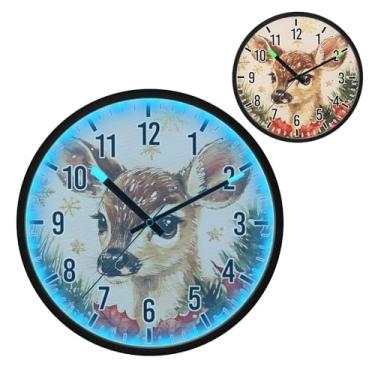 Imagem de Blueangle Relógio de parede LED que brilha no escuro e ativado por voz, silencioso design de rena de Natal de 30,5 cm, operado por bateria para decoração de quarto e sala de estar (314)