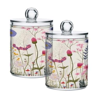 Imagem de ATTX Dispensador de suporte Qtip de flores silvestres coloridas para bola de algodão, cotonete, frasco de boticário transparente, decoração de casa, pote de armazenamento de cozinha, pacote com 2 (578