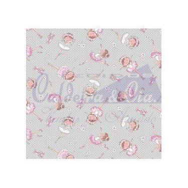 Imagem de Tecido Tricoline Mini Bailarinas Rosa Fundo Cinza - 50 x 150 cm - Teci