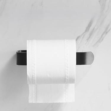 Imagem de Suporte de Parede para Papel Higiênico em Aço Preto Fosco, Design Moderno, Instalação com Adesivo Dupla Face, 15 x 7,5 cm