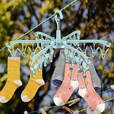 Imagem de Escorredor de roupas dobrável com 24 clipes, clipe de plástico rotativo e cabide de secagem por gotejamento, cabide de roupa íntima portátil para toalhas, roupas íntimas, lingerie, meias (verde)