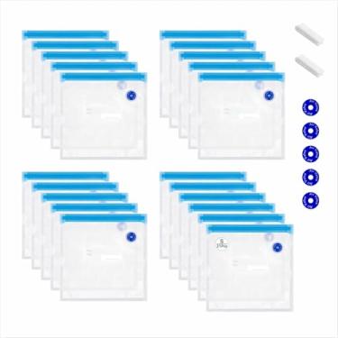 Imagem de Sacos Sous Vide reutilizáveis 29 peças (21,6 x 21,6 cm), sacos seladores a vácuo sem BPA para alimentos – 21 sacos de vedação a vácuo, 2 clipes de vedação e 5 válvulas de ar