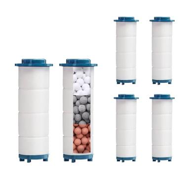 Imagem de Filtro de chuveiro spray com contas minerais, filtro de chuveiro hidro de alta pressão portátil turbo para água dura, reduz a coceira seca na pele e queda de cabelo, conjunto de 6 cm de substituição