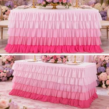 Imagem de Pacote com 2 saias de mesa tutu, saia de mesa de tule rosa de 1,8 m x 76 cm para festa de aniversário, chá de bebê, casamento, decoração de sala de aula, saia de mesa com babados para mesa retangular
