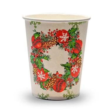 Imagem de Copo Descartável Natalino 270ml Papel Com 10 Unidades Para Festas Guirlanda de Natal