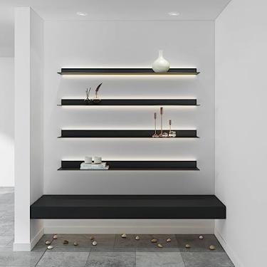 Imagem de uhyOHF Prateleiras de parede flutuantes, prateleira de livros de exibição de liga de alumínio com iluminação de LED prateleira de armazenamento de parede para sala de estar (preto-120 x 20 cm