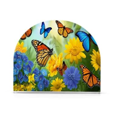 Imagem de Qilmy Lindo porta-guardanapos de borboleta de flores silvestres, porta-guardanapos de acrílico transparente para mesa, suporte de guardanapo de coquetel de papel de seda para cozinha, dispensador de