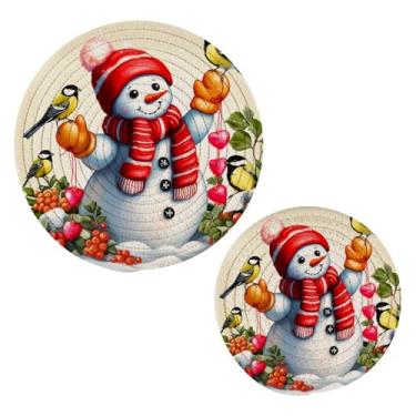 Imagem de Wassud Conjunto de bonecos de neve com tripé de pássaros para pratos quentes, suportes de panela redondos, almofadas quentes de algodão, porta-copos elegantes, decoração de cozinha e acessórios, 2