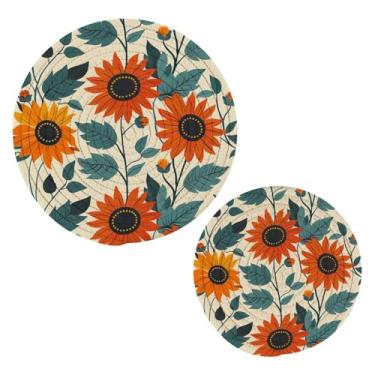 Imagem de Wassud Conjunto de tripé de girassol laranja para pratos quentes, suportes de panela redondos, almofadas quentes de algodão, porta-copos elegantes, decoração de cozinha e acessórios, 2 peças