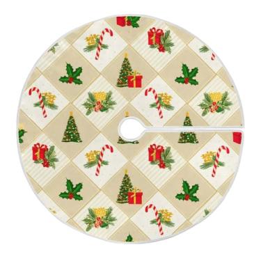 Imagem de Wassud Saia para árvore de Natal, árvore de Natal, xadrez, enfeites de Natal, tapete de árvore grande para decoração de festa de ano novo, 121 cm