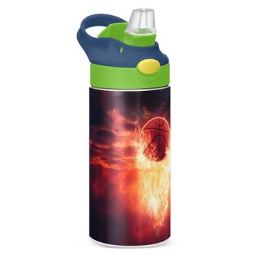 Imagem de CEBUGI Garrafas de água de basquete à prova de vazamento garrafa de água infantil com canudo Garrafa de água isolada a vácuo de aço inoxidável para meninos e meninas