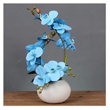Imagem de LMJYU Conjunto minimalista de orquídeas de flores artificiais em vaso decorativo com vaso de cerâmica planta artificial