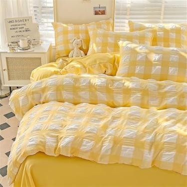 Imagem de XLCZMYL Conjunto de capa de edredom duplo xadrez 220 x 240 fronha macia macia king size conjunto de capa de colcha, amarelo, 200 x 200 cm
