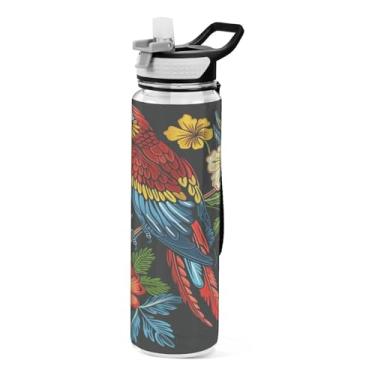 Imagem de CEBUGI Garrafa de água esportiva colorida Papagaio de 850 g com alça removível e canudo, garrafas de boca larga sem BPA, plástico reutilizável Tritan para escola, academia, viagens