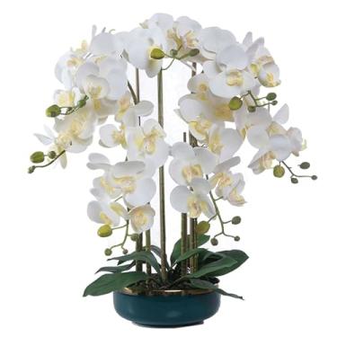 Imagem de LMJYU Orquídeas Artificial Pu Flor Artificial com Cerâmica Vaseartificial Phalaenopsis Flores em Vaso Falso 55 cm Flor Artificial Flores Artificiais