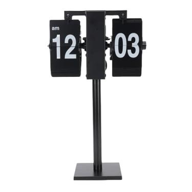 Imagem de OPPWONG Relógio de Mesa Digital Flip - Relógio Silencioso Automático Alimentado por Bateria de 12 Horas, Materiais de Aço Inoxidável e PVC Design retrô Elegante para Sala de Estar (Base Quadrada)