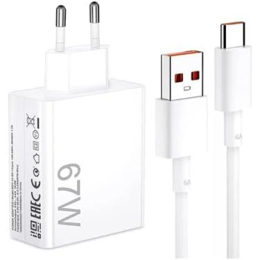 Imagem de Carregador Turbo com Cabo USB-C, 67W, Branco, Plástico, Carregamento Rápido, Compacto, para Xiaomi e Smartphones com Entrada USB-C
