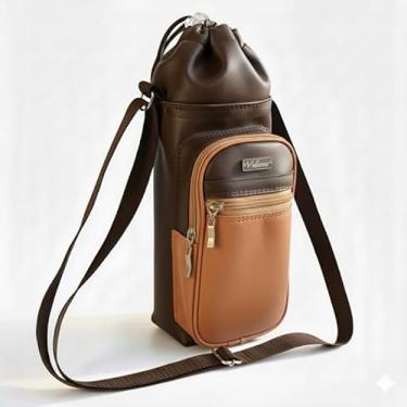 Imagem de Bolsa Térmica (MARROM COM CARAMELO) GALANTE para Garrafa de 500 ML em Couro Sintético - Coleção Cores VERÃO 2026