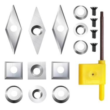 Imagem de FHONK Conjunto de 17 peças de inserções de cortadores de carboneto de tungstênio, ferramentas de torno para ferramentas de torneamento de torno de madeira, fornecidas com parafusos e chave de fenda