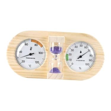 Imagem de Baoblaze Termômetro e Higrômetro para Sauna, Cronômetro de Areia, Medidor de Temperatura e Umidade 3 em 1, Higrotermógrafo para Ambientes Internos, Quarto, Tolet