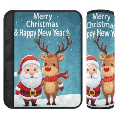 Imagem de Burbuja Capa de cinto de segurança de carro de rena de Papai Noel, almofadas macias e confortáveis para cinto de segurança para alça de ombro de assento, 1 par médio