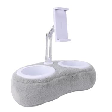 Imagem de Cosiki Suporte de Travesseiro para Tablet, Suporte Giratório Leve Portátil 360 Com Tigela de Lanche Destacável, para Leitura e Observação na Cama, sofá, Carro (Tigela dupla cinza claro (4-13