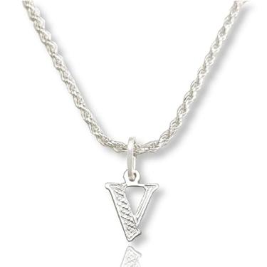 Imagem de Colar Cordão Baiano Prata Maciça 925 C/Pingente Letra (V)