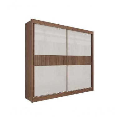 Imagem de Guarda Roupa Casal Cancun Ripado 2 Portas 6 Gavetas Com Pés - D' Doro Castanho/off White/ripado