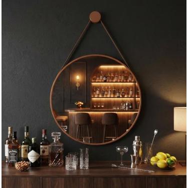 Imagem de Espelho Adnet 60cm Moldura Couro Caramelo para Banheiro E Sala - Group