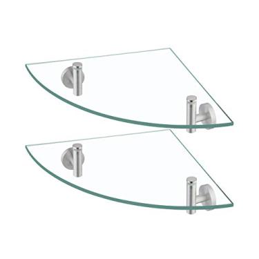 Imagem de Prateleira de canto de vidro para banheiro KES 8 mm com prateleira de vidro temperado para parede, 2 pacotes com suportes de aço inoxidável SUS 304, acabamento escovado, A2023-2-P2