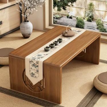 Imagem de XIMSPHY Mesa de chão japonesa, mesa de centro dobrável de bambu para sentar no chão, sem montagem, pequenas mesas baixas para sala de jantar, sala de estar zen (marrom, 80 cm)