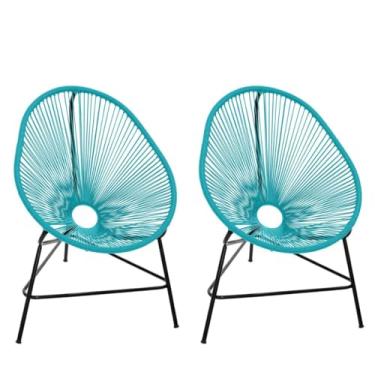 Imagem de Kit 2 Cadeiras Acapulco com Mesa Ampulheta em Fibra Sintética | Área Externa e Interna | Varanda, Jardim e Piscina | Design Moderno Trançado (Tiffany)