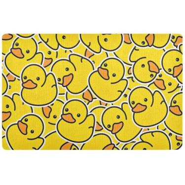 Imagem de Tapete de porta amarelo com estampa de pato personalizado, entrada externa, decoração de entrada, tapetes com suporte de borracha, tapete lavável à prova d'água 81 cm x 50 cm