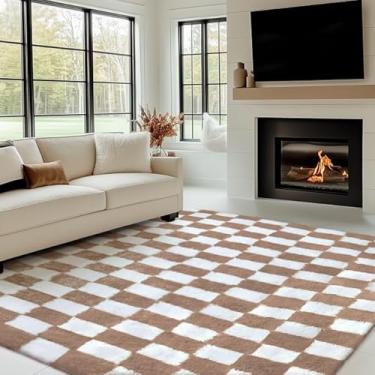 Imagem de PureCozy Tapete felpudo bege 10 x 10 cm para sala de estar, tapete super macio e moderno, lavável, tapete felpudo para quarto, casa, dormitório, decoração estética