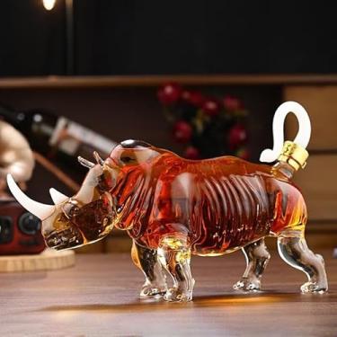 Imagem de Garrafa decantadora de uísque, formato de rinoceronte, garrafas de vinho inovadoras, estátuas de animais, utensílios de bar criativos para armazenar bebidas espirituosas, sopradas à mão, para casa