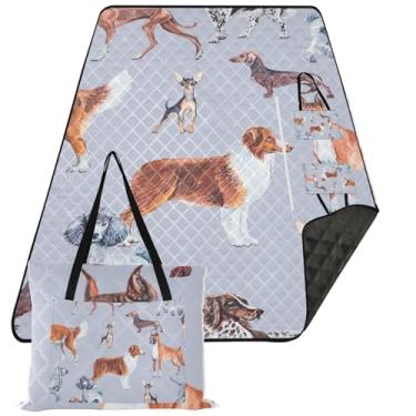 Imagem de TSENQUE Cute Dogs Beagle Dachshund Pug Bonito Cobertor de Piquenique Tapete de Praia Dobrável Sem Areia Impressão Impermeável Cobertores Externos para Grama 152 x 203 cm