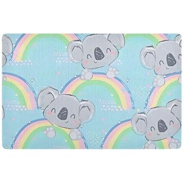 Imagem de TSENQUE Tapete personalizado com estampa de coala arco-íris outono bonito decoração de varanda tapetes com suporte de borracha lavável tapete de porta de outono externo 81 x 50 cm