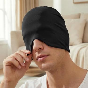 Imagem de Touca de dormir com cobertura ocular para homens e mulheres, touca noturna macia de cobertura total, gorro confortável com bloqueio de luz para descanso e relaxamento (preto)