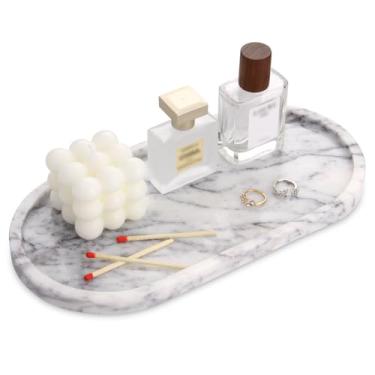 Imagem de Bandeja oval de mármore para banheiro, bandeja de mesa de banheiro de mármore natural de luxo, bandeja decorativa de bancada de pedra para joias de perfume de café (lilás, 25,4 x 12,7 x 1,5 cm)