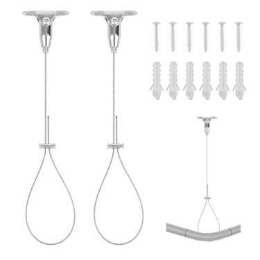 Imagem de Kit com 2 Suportes para Varão de Armário no Teto, 150cm Ajustáveis Suportes Varão de Armário no Teto Resistentes Suporte Tubo Guarda-Roupa para Varões Curvos Retos em L ou em U