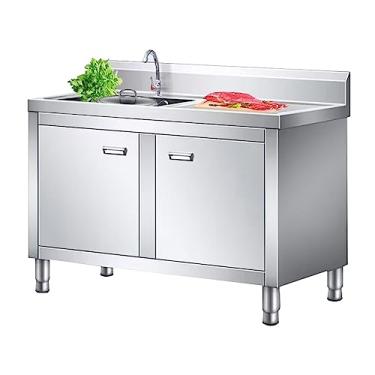 Imagem de Pia de lavanderia com armário, um kit de lavanderia/utilitário para uso externo, pia de lavanderia com gabinete, pia de restaurante comercial, kit de pia utilitária (plataforma direita de 100 cm)